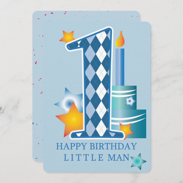 Happy First Geburtstag Feiertagskarte (Vorne/Hinten)