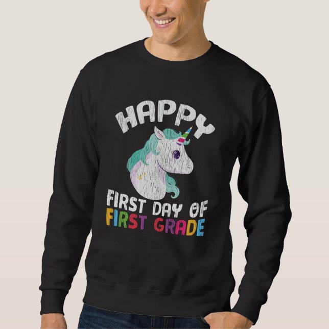 Happy First Grade School Lehrer Kinder Crew Unicor Sweatshirt (Vorderseite)