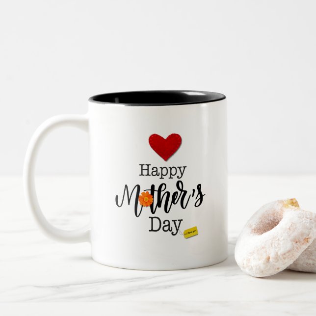 Happy First Mothers Day einfaches Design Zweifarbige Tasse (Mit Donut)