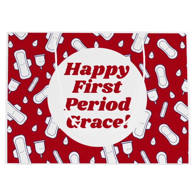 Happy First Period Party Dark Red Tampon Pad Große Geschenktüte (Vorderseite)