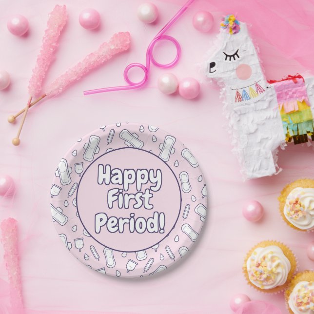 Happy First Period Party Pink Niedlich Tampon Pad Pappteller (Party)