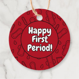 Happy First Period Party Red Tampon Pad Muster Geschenkanhänger