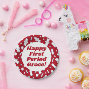 Happy First Period Party Red Tampon Pad Name Pappteller