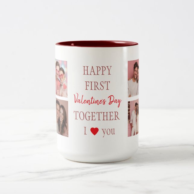 Happy First Valentine's Day Custom Coffee Mug  Zweifarbige Tasse (Mittel)