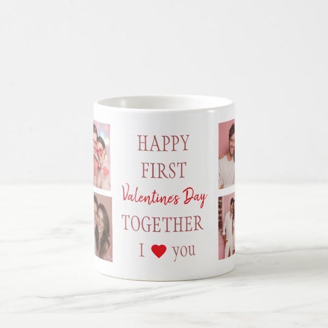 Happy First Valentine's Day Mug | Couple Photos Kaffeetasse (Mittel)