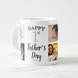 Happy First Vater's Day 8 Family Foto Collage Jumbo-Tasse