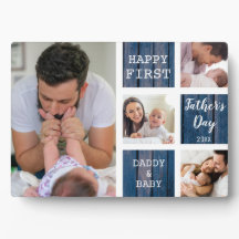 Happy First Vatertag Blue Wood 4 Foto Collage