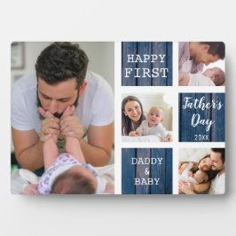 Happy First Vatertag Blue Wood 4 Foto Collage Fotoplatte