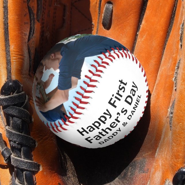 Happy First Vatertag Custom Foto & Text Baseball (Von Creator hochgeladen)