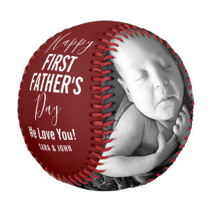 Happy First Vatertag Red Baby 2 Fotos Name Baseball