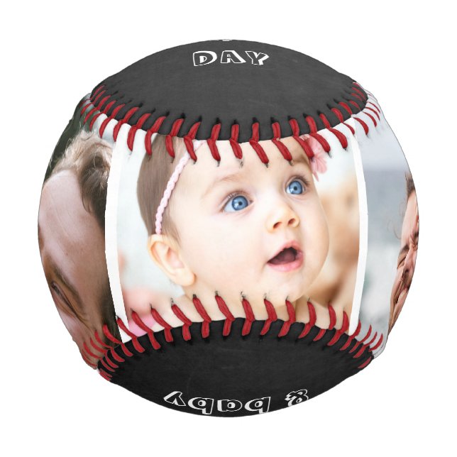 Happy First Vathers Day 3 Foto Collage Chalkboard Baseball (Vorderseite)