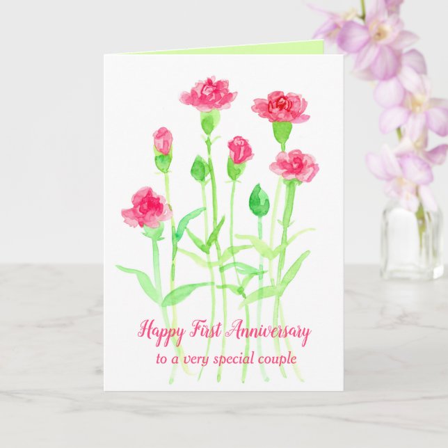 Happy First Wedding Anniversary Pink Carnation Karte (Orchidee)