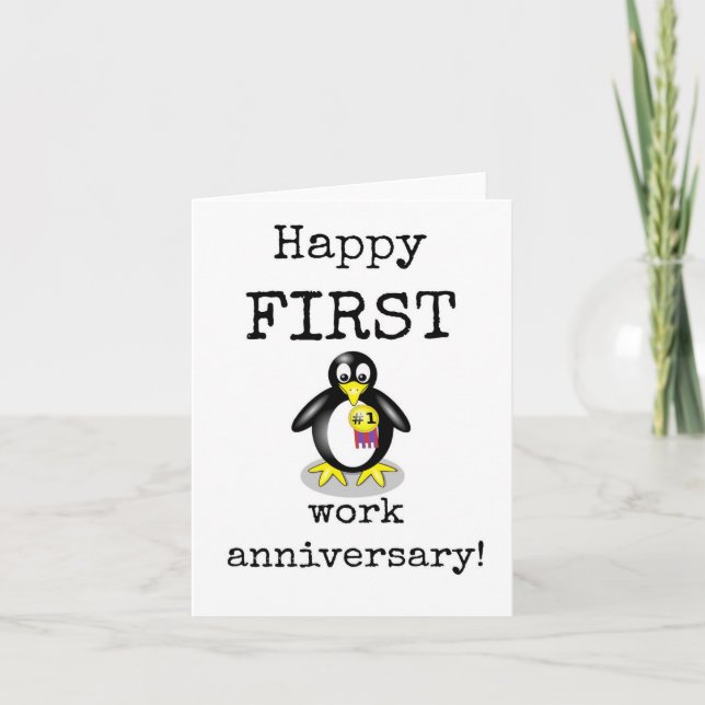 Happy First Work Anniversary Card, Niedlich Dankeskarte (Vorderseite)