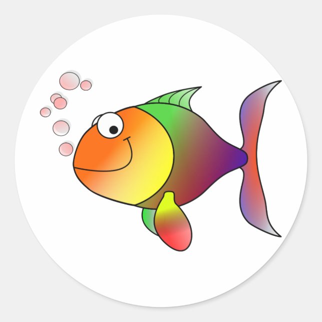 Happy Fish ~ Blasen Runder Aufkleber (Vorderseite)