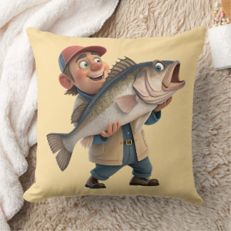 Happy Fisherman mit einem Niedlichen Big Fish Kissen
