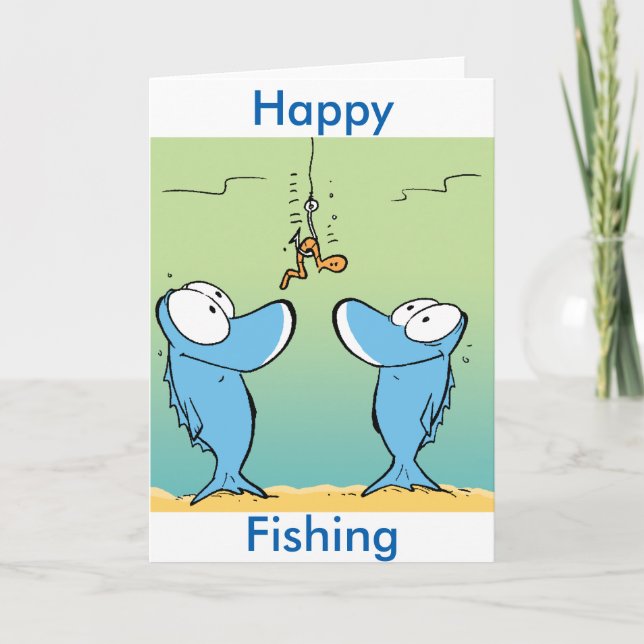 Happy Fishing Funny Cartoon Grußkarte Karte (Vorderseite)