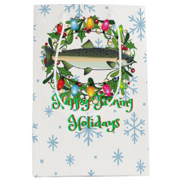 Happy Fishing Holidays Funny Fish Wreath Mittlere Geschenktüte