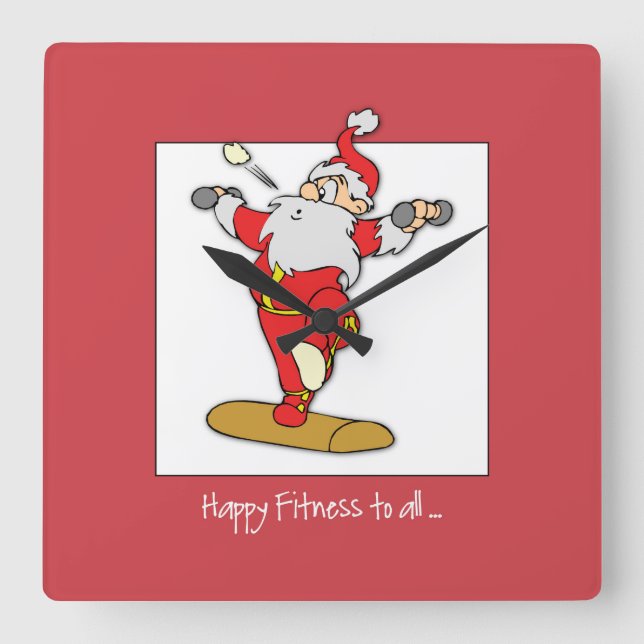 Happy Fitness Übung Weihnachten mit dem Weihnachts Quadratische Wanduhr (Vorderseite)