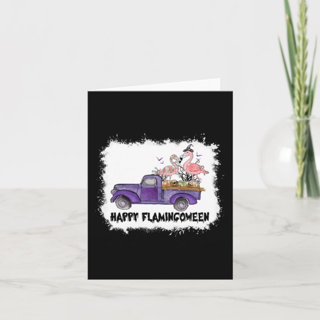 Happy Flamingoween Pink Flamingo Halloween Skeleto Karte (Vorderseite)