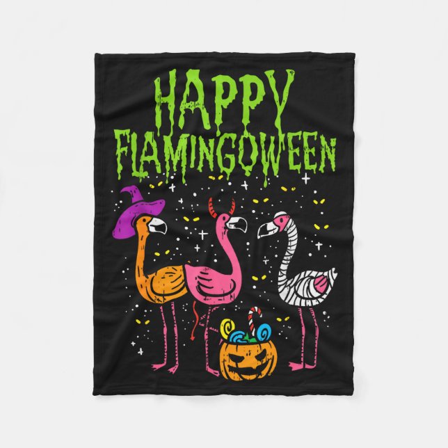 Happy Flamingoween Y Flamingos Funny Halloween Cos Fleecedecke (Vorderseite)