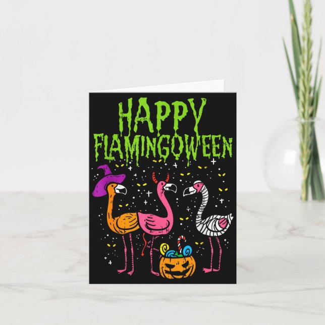 Happy Flamingoween Y Flamingos Funny Halloween Cos Karte (Vorderseite)