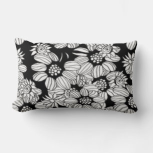 Happy Floral Black & White Trendy Print Lendenkissen
