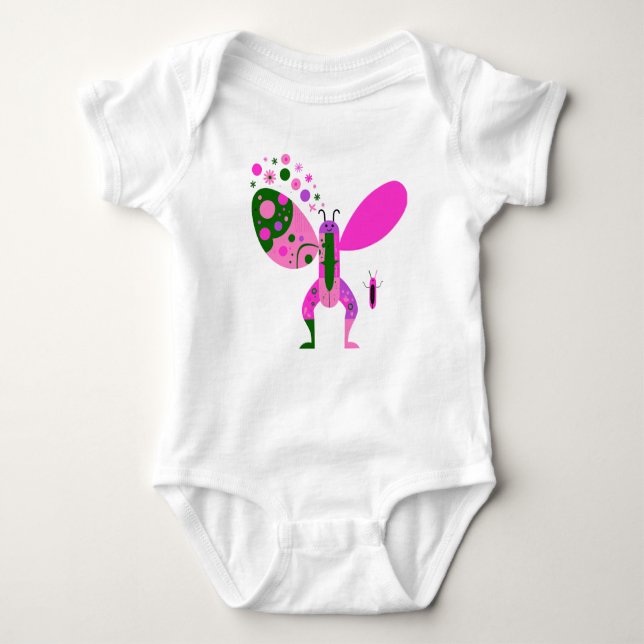 Happy Flower Butterfly Illustration Baby Strampler (Vorderseite)