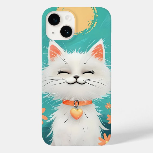 Happy Fluffy White Cat Phone Case - Sunny Smile &  (Rückseite)