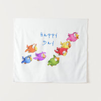 Happy Flying Birds Tapestry - Your Text / Name