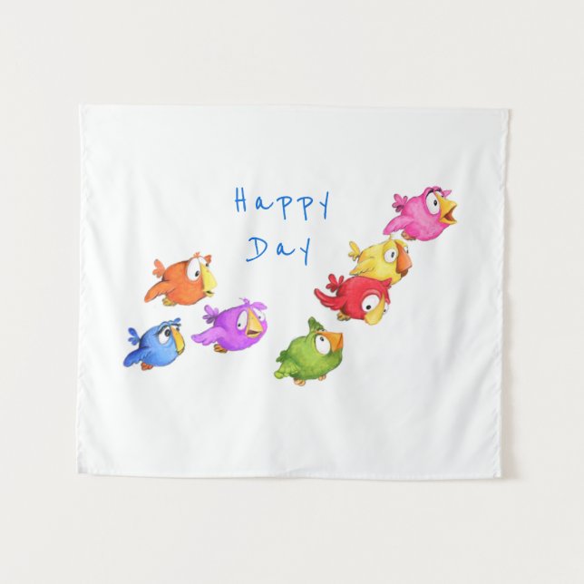 Happy Flying Birds Tapestry - Your Text / Name Wandteppich (Vorderseite (Horizontal))
