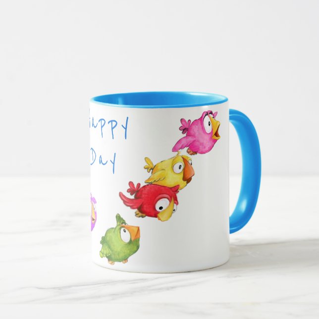 Happy Flying Birds Tasse - Benutzerdefinierter Tex (VorderseiteRechts)