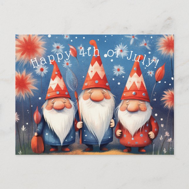 Happy Forth of July Gnomes Postkarte (Vorderseite)