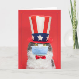 Happy Fourth of July Patriotic Cat in Face Mask Feiertagskarte