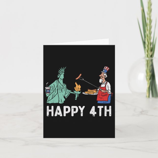 Happy Fourth statue of Liberty Uncle Sam Funny 4. Karte (Vorderseite)