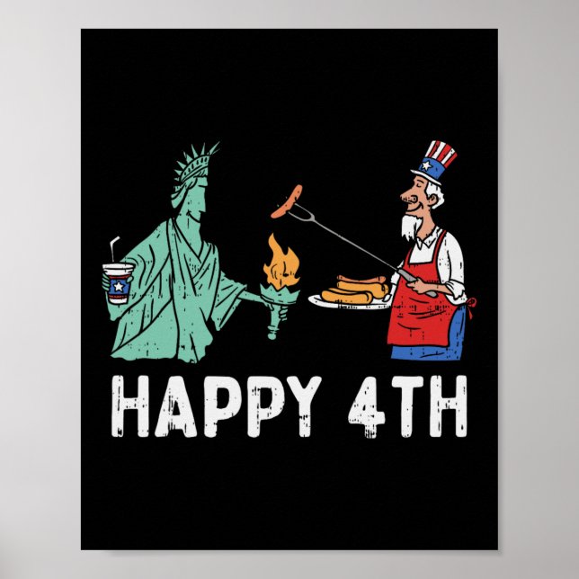 Happy Fourth statue of Liberty Uncle Sam Funny 4. Poster (Vorne)