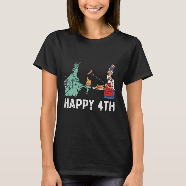 Happy Fourth statue of Liberty Uncle Sam Funny 4. T-Shirt (Vorderseite)