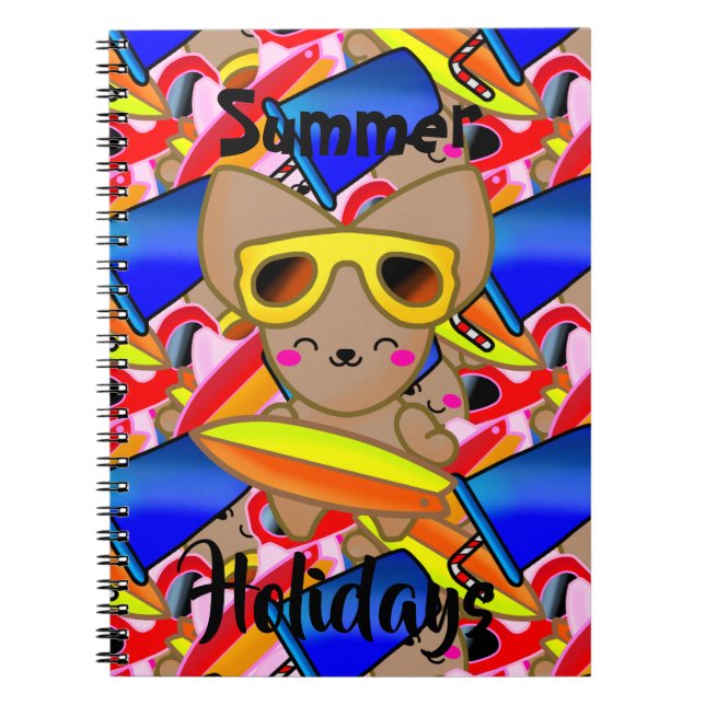 Happy Fox Cat Niedlich Surf Beach Sun Notizblock (Vorderseite)