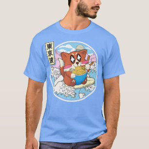 Happy Fox Eating Ramen Surfen Japanisch Wave Anime T-Shirt