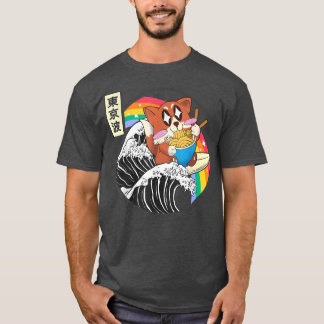 Happy Fox Eating Ramen Surfing Kanagawa Wave Niedl T-Shirt