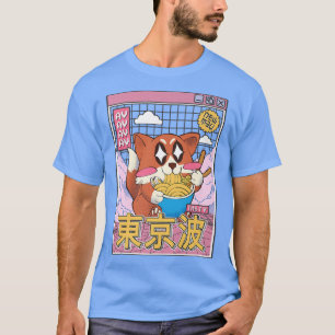 Happy Fox Eating Ramen Vaporwave Ästhetische Anime T-Shirt