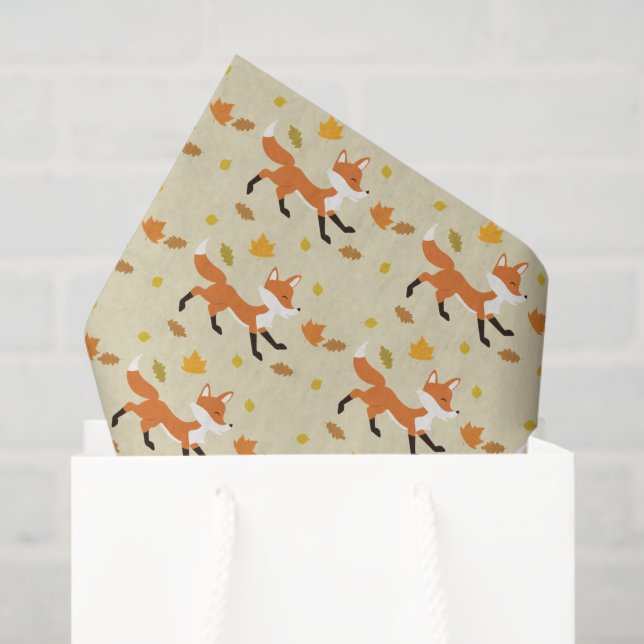 Happy Fox läuft mit Herbst-Blättermuster Seidenpapier (Geschenktüte)