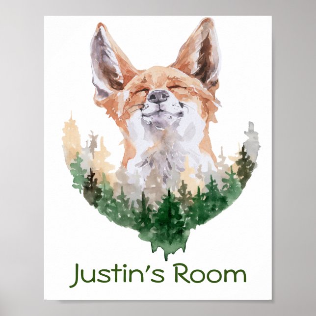 Happy Fox Personalisiert Child Room Woodland Poster (Vorne)