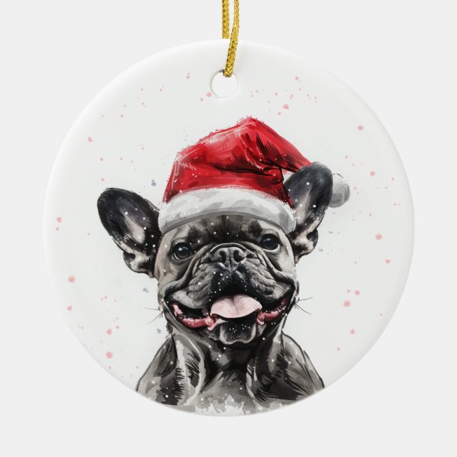 Happy French Bulldog Dog Christmas Personalized Keramik Ornament (Vorne)