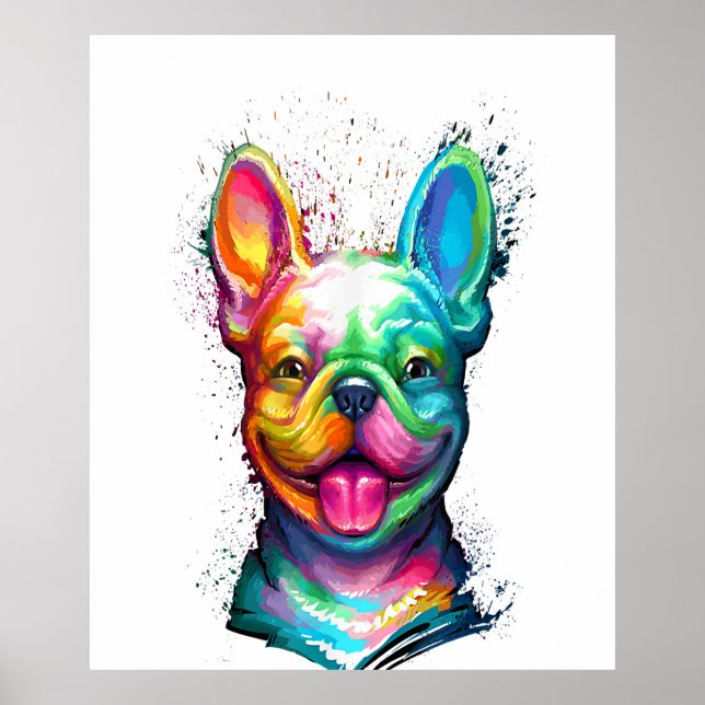 Happy French Bulldog lächelt Gesicht Poster (Vorne)