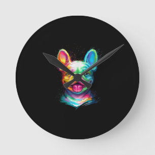Happy French Bulldog Smiling Face Runde Wanduhr