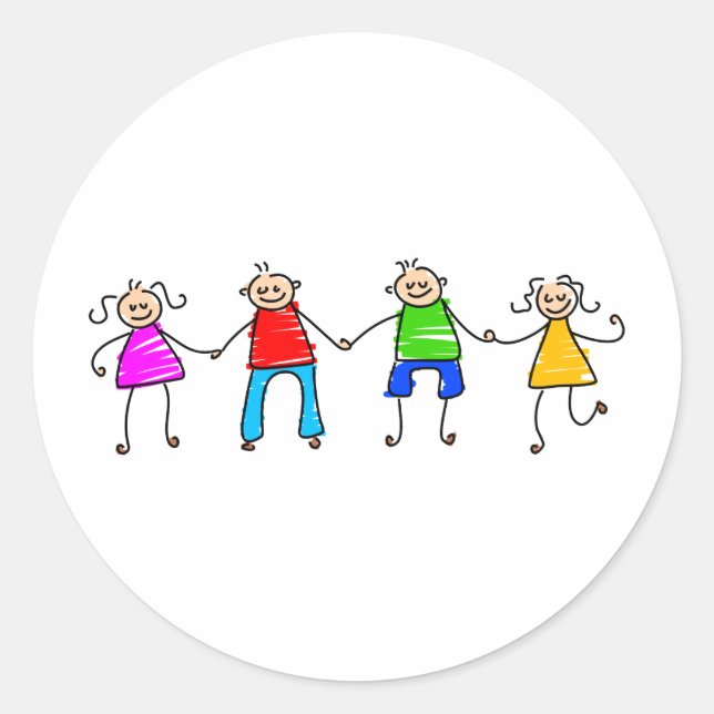 Happy Friends Runder Aufkleber (Vorderseite)