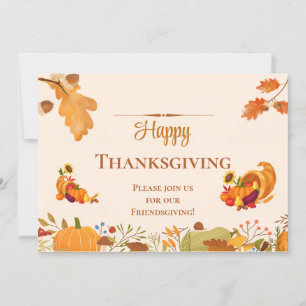 Happy Friendsgiving bunter Blätter Kürbisins Küche Einladung