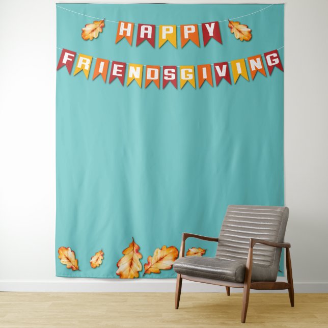 Happy Friendsgiving Erntedank Foto Booth Blue Wandteppich (Beispiel)