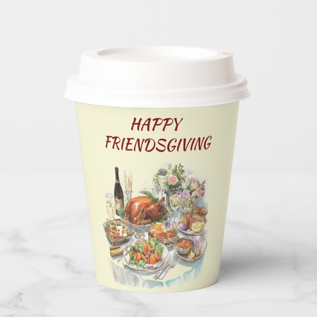 Happy Friendsgiving | Erntedank-Papiergruppen Pappbecher (Vorderseite)