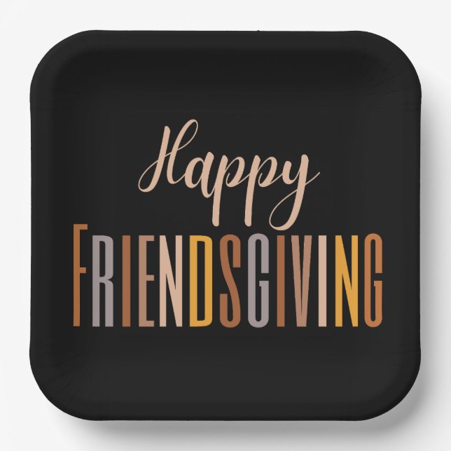 Happy Friendsgiving Erntedank Typografy Fall Pappteller (Vorderseite)